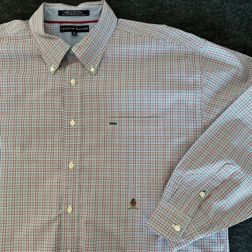 Tommy Hilfiger Mens XXL Plaid Button Down Shirt Cotton Long Sleeve Multi Color